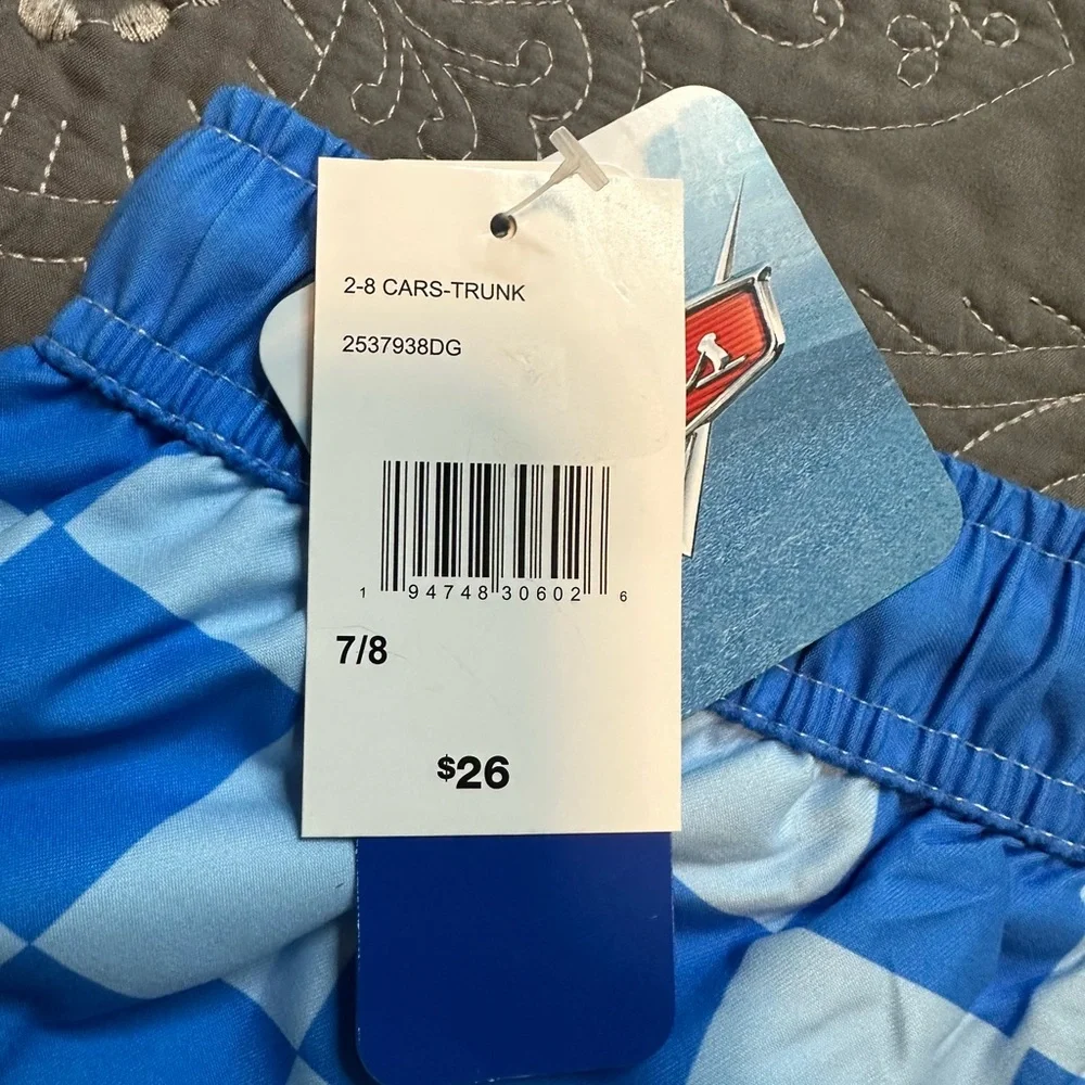 Disney/Pixar Cars Boys Blue Checkered Swim Trunks NWT Size 7/8